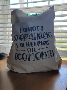 Canvas Tote Bag "I'm Not a Shopaholic. I'm Helping The Economy" in Glitter Blue
